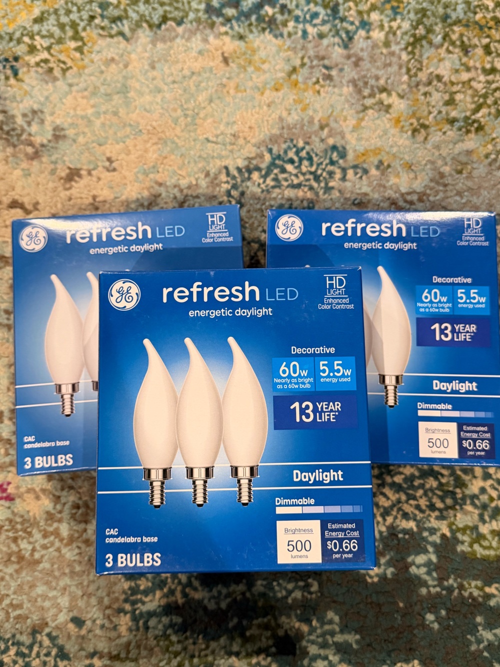 GE Refresh Daylight Frosted Candelabra LED Decorative Light Bulb 3 packs of 3